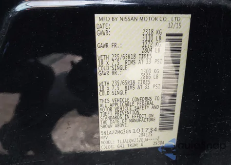 2016 Nissan Murano Platinum/S/Sl/Sv from USA, damaged, VIN 5N1AZ2MG3GN101734